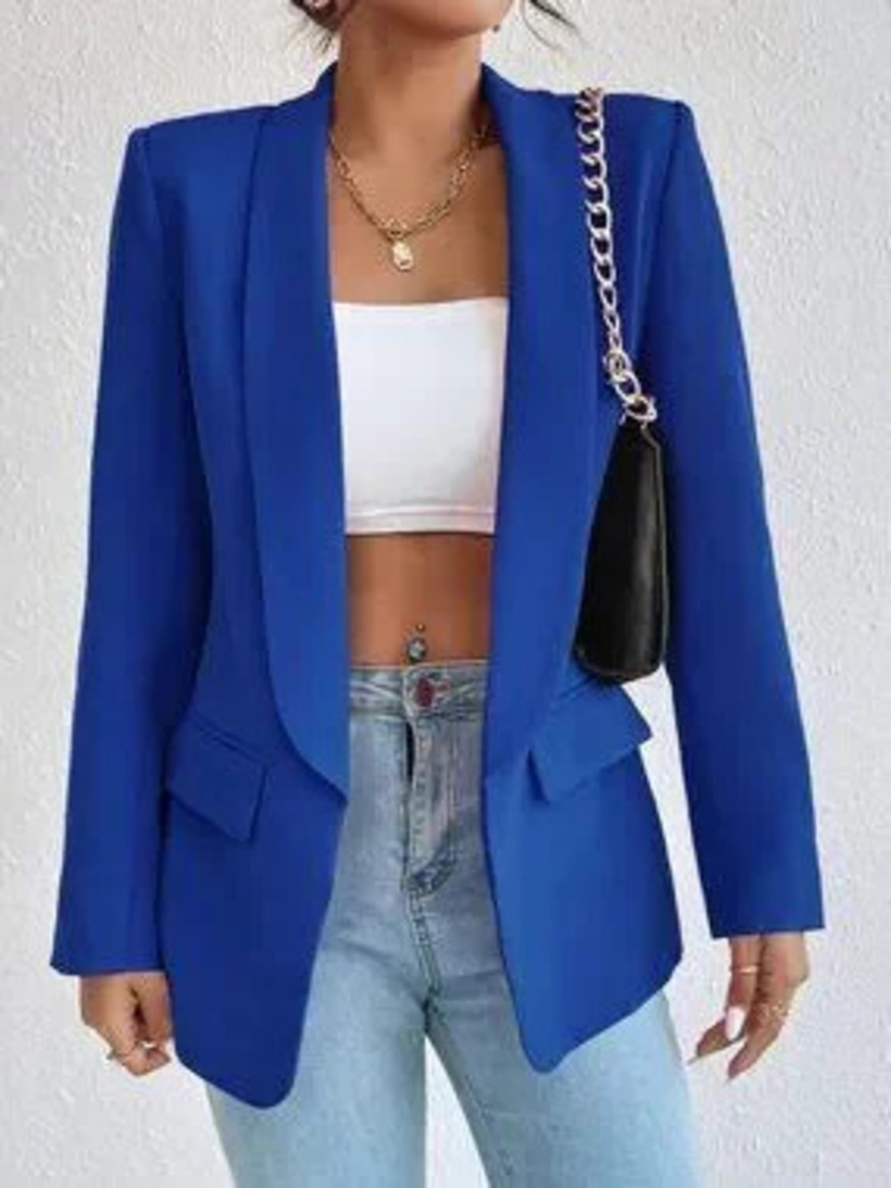 Royal Blue Casual Women's Shawl Collar Blazer